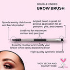 Pro Series Double Ended Eyebrow Brush & Spoolie - Angled Brow Brush for Precision Application & Blending of Eye Brow Powders, Waxes & Gels - Vegan & Cruelty Free