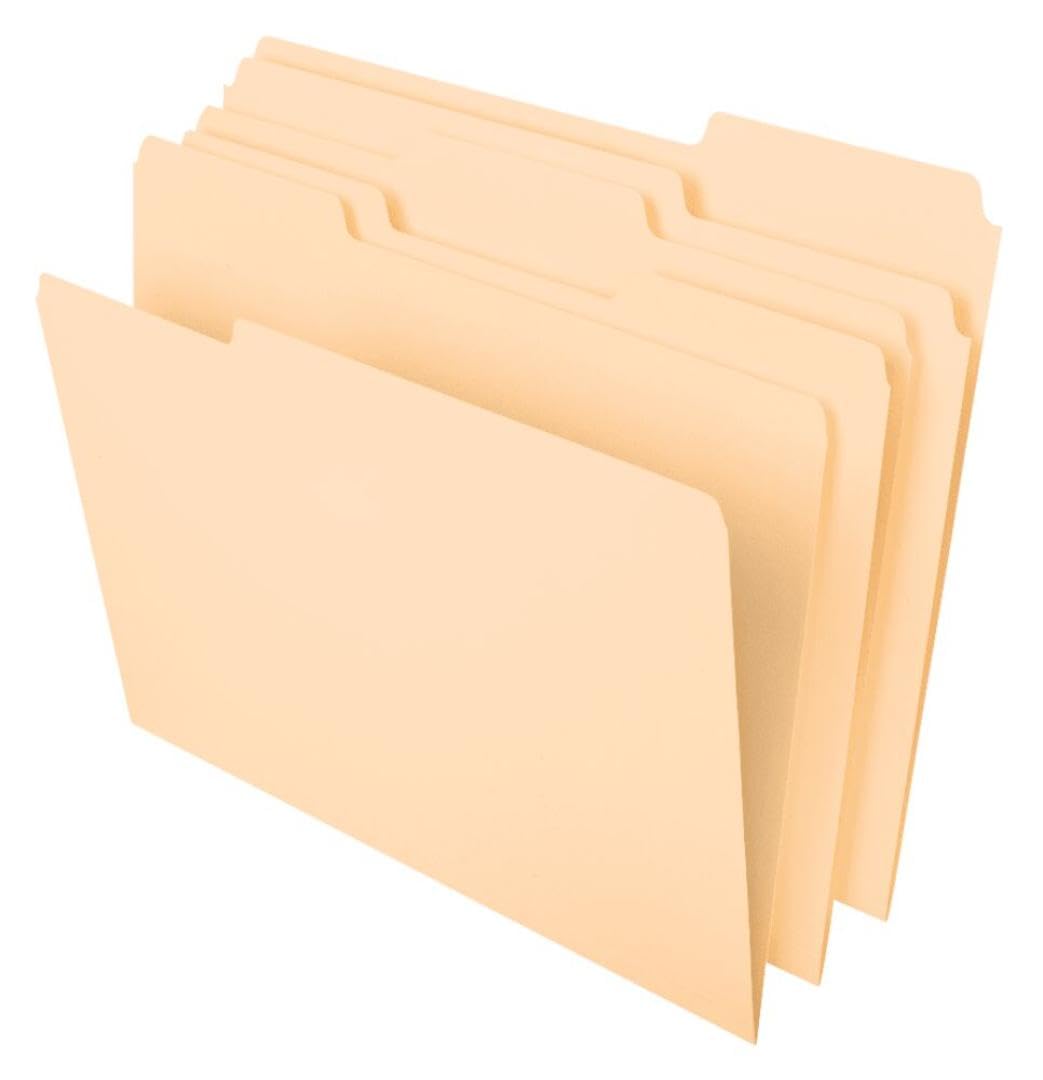 File Folders, 100 Pack, Durable Manila Folders, Letter Size (8.5" x 11"), 3 Top Tabs for Easy Labeling, Everyday Filing Essential for Offices, Classrooms & Home Document Organization