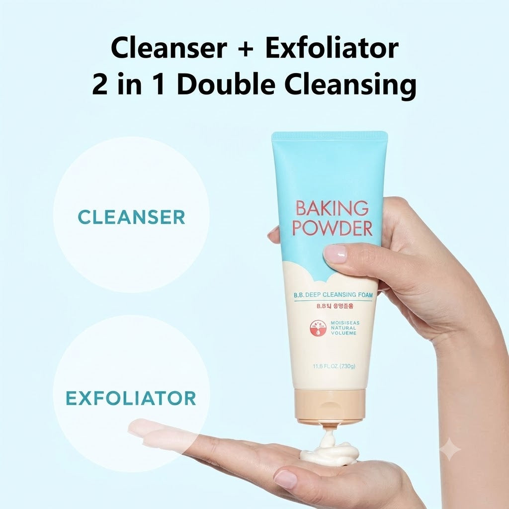 Baking Powder B.B Deep Cleansing Foam, 2 in 1 Rice Bran + Baking Powder, Creamy Bubble + Scrub Exfoliate Skin, Fash Wash, Deep Cleanser for Makeup, Korean Skin Care, Beauty (5.64 Ounce)