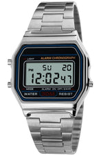Unisex Men's Digital Watch Silver Stainless Steel LED Backlit Electronic Multifunction Date Alarm Stopwatch Square Woman Waterproof Sport Watches (Silver)