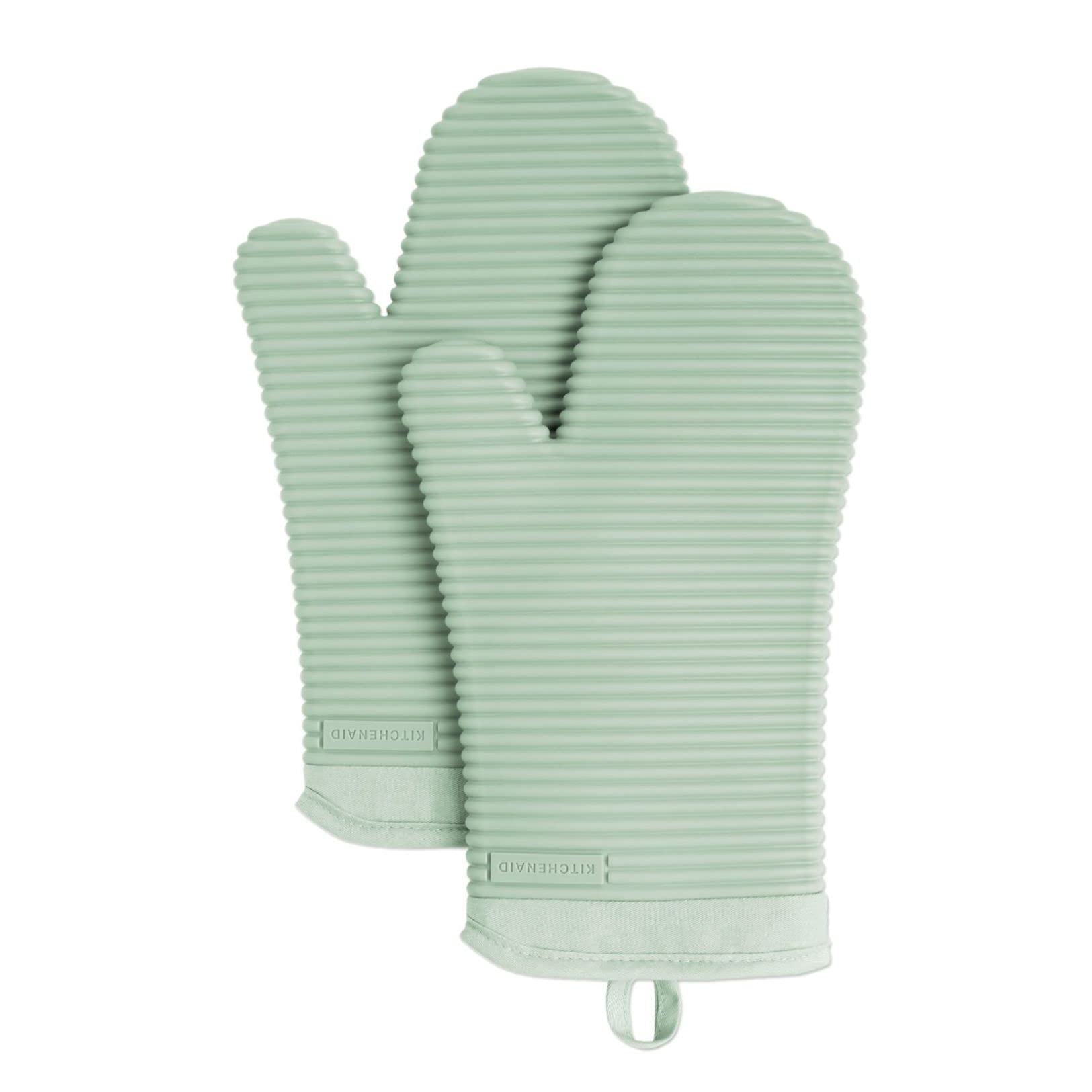 Ribbed Soft Silicone Oven Mitt 2-Pack Set, 7.5"x13", Pistachio