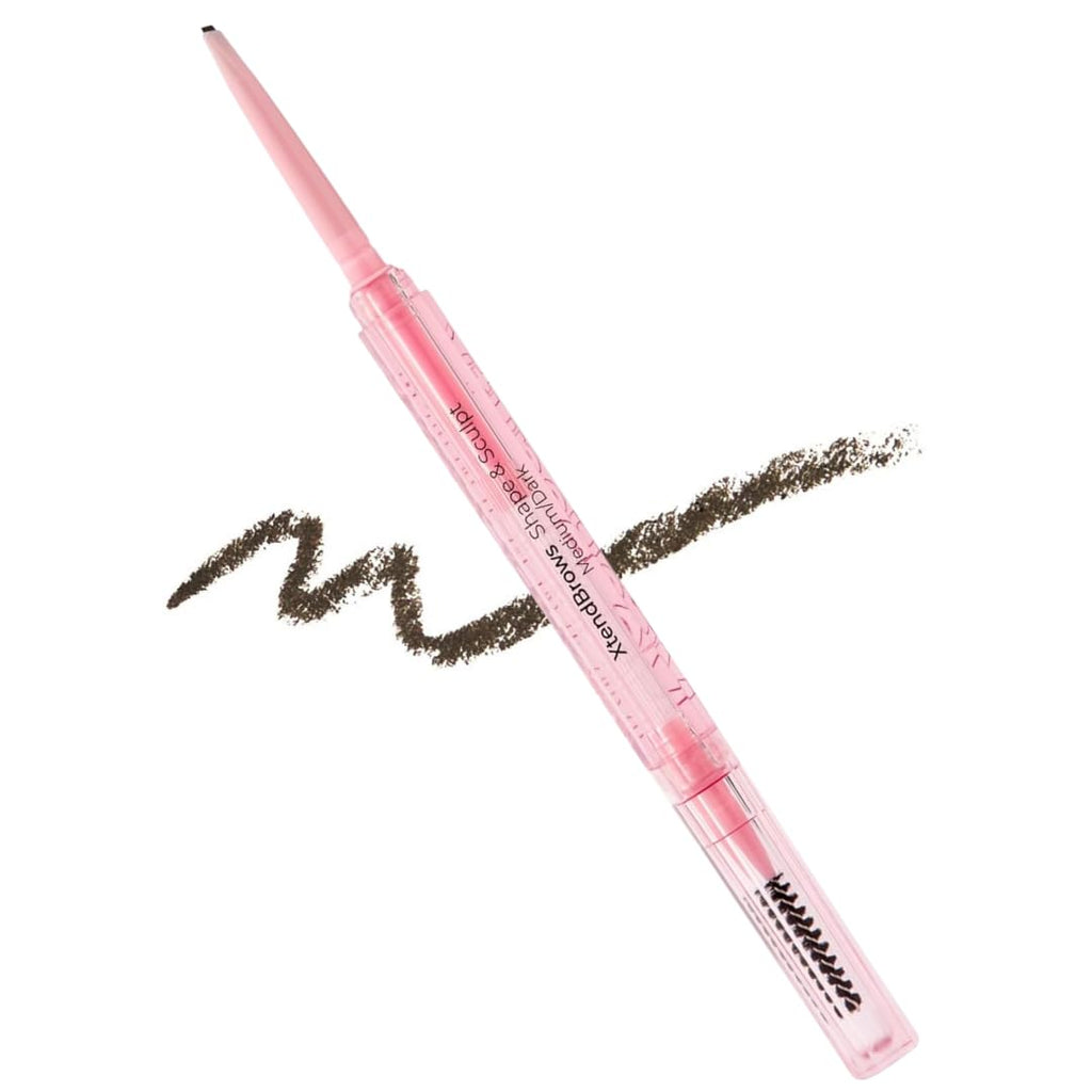 XtendBrows Shape & Sculpt Brow Pencil - Medium To Dark - Natural Look Eyebrow Filler Pen with Triangle Tip & Spoolie - Long-Wearing Definer for Fuller Natural Brows - Vegan & Cruelty Free