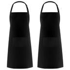 2 Pack 100% Cotton Adjustable Bib Apron with 2 Pockets Cooking Kitchen Aprons for Women Men Chef, Black