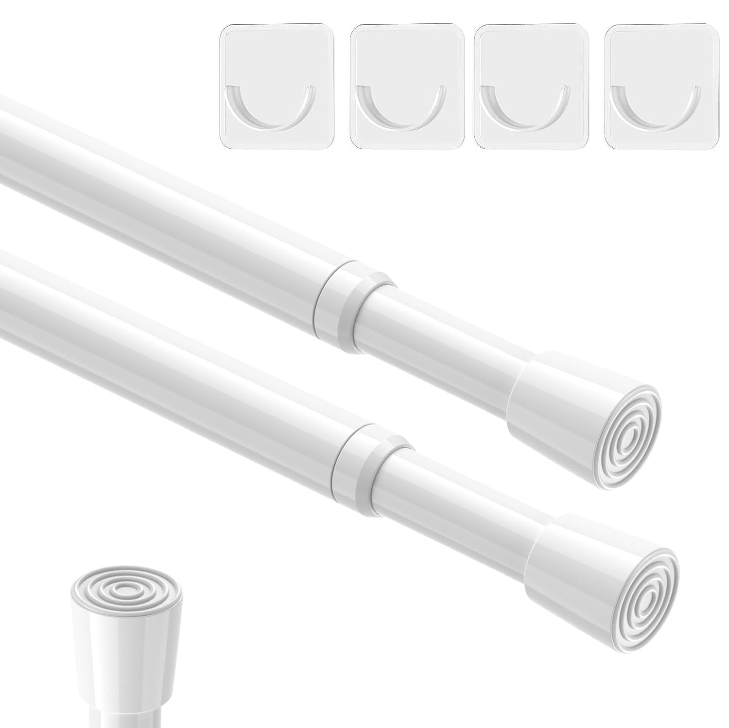 2pcs Spring Tension Rods Adjustable 26 to 39 inch Small Tension Curtain Rod No Drilling Expandable Spring Loaded Curtain Rod,Suitable for Doors and Windows 28 to 36 inch, White