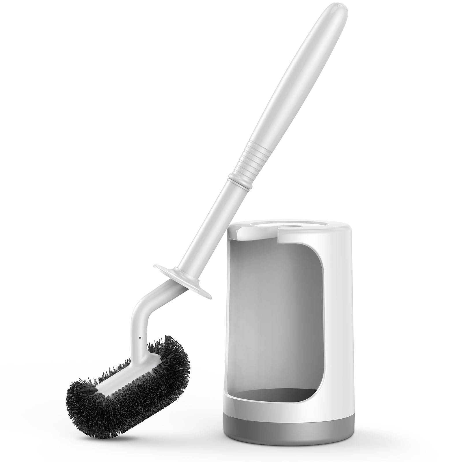 Toilet Bowl Brush Holder Set: Curved Design with Holder for Deep Cleaning Under Rim - Compact Hidden Scrubber for Small Space - Modern RV Bathroom Accessories - White 1 Pack