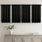 36 Inch Short Blackout Curtains Set of 4, Over Sink Kitchen Tier Curtain Thermal Insulated Privacy Drapes Mini Top & Bottom Rod Pocket Cafe Curtains for Small Windows Bathroom RV, Black