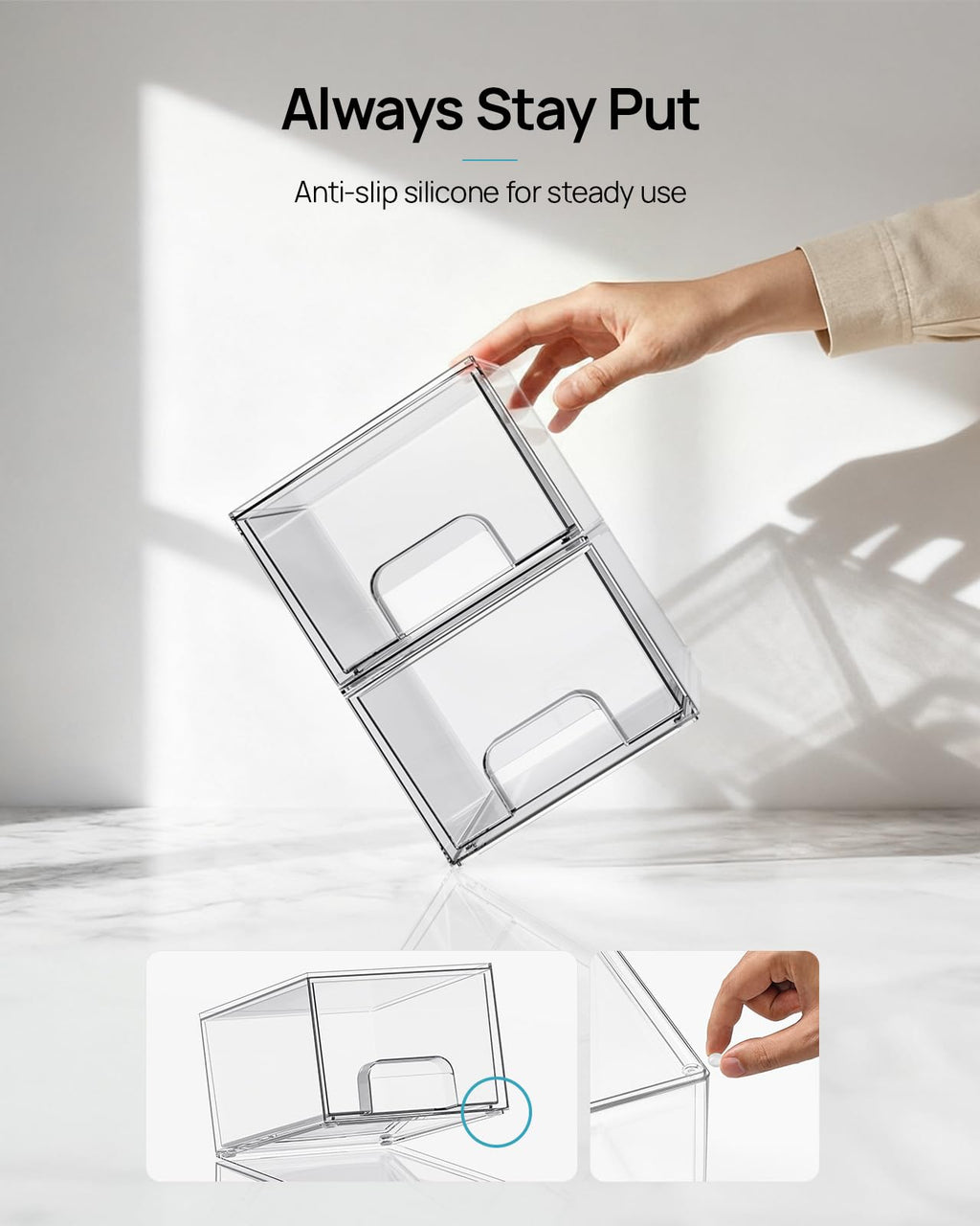 2 Pack Small Clear Stackable Storage Drawers,Acrylic Bathroom Makeup Organizer,Plastic Storage Bins for Vanity, Undersink, Kitchen Cabinets, Pantry, Home Organization