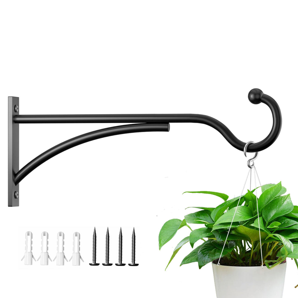 11 Inch Heavy Duty Plant Hangers Outdoor, Metal Plant Brackets for Hanging Baskets, Plant Wall Hooks for Bird Feeders, Wind Chimes & Lanterns, Premium Metal Hooks Matte Black, 30lbs Capacity