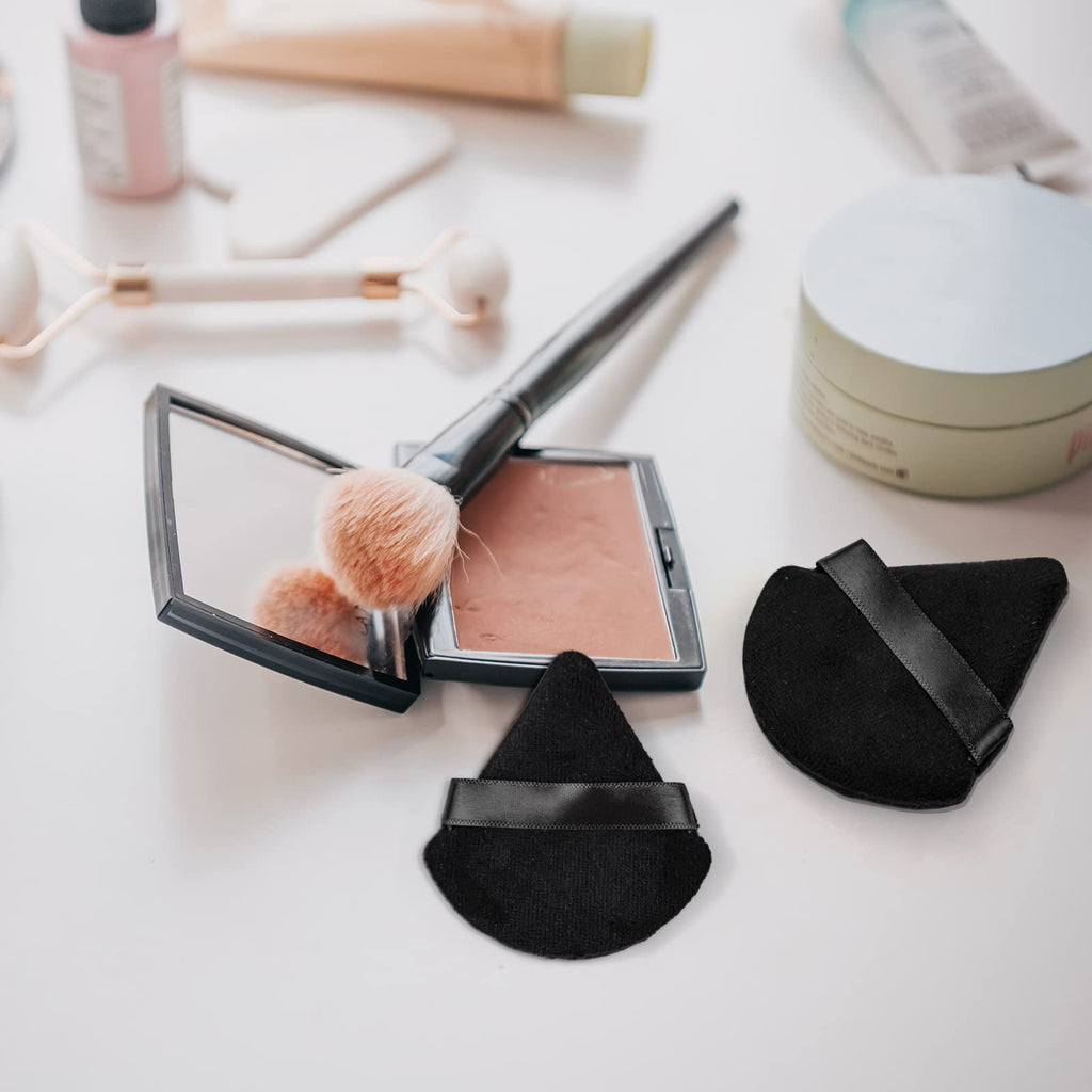 2Pcs Triangle Powder Puffs, Face Makeup Puff for Body Loose Powder Beauty Makeup Tool Black