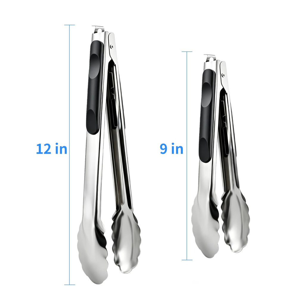 2 Pcs 9/12 Inch Kitchen Tongs for Cooking, BBQ & Salad
