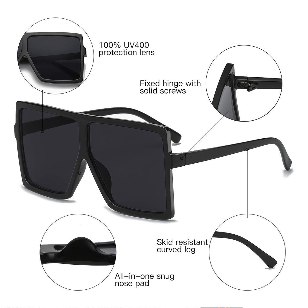 Square Oversized Sunglasses for Women Men Flat Top Fashion Shades