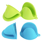 4PCS Silicone Oven Mitts Heat Resistant, Silicone Potholders for Kitchen, Mini Rubber Oven Glove Kitchen Mittens, Cute Cooking Mitts (Blue and Green)