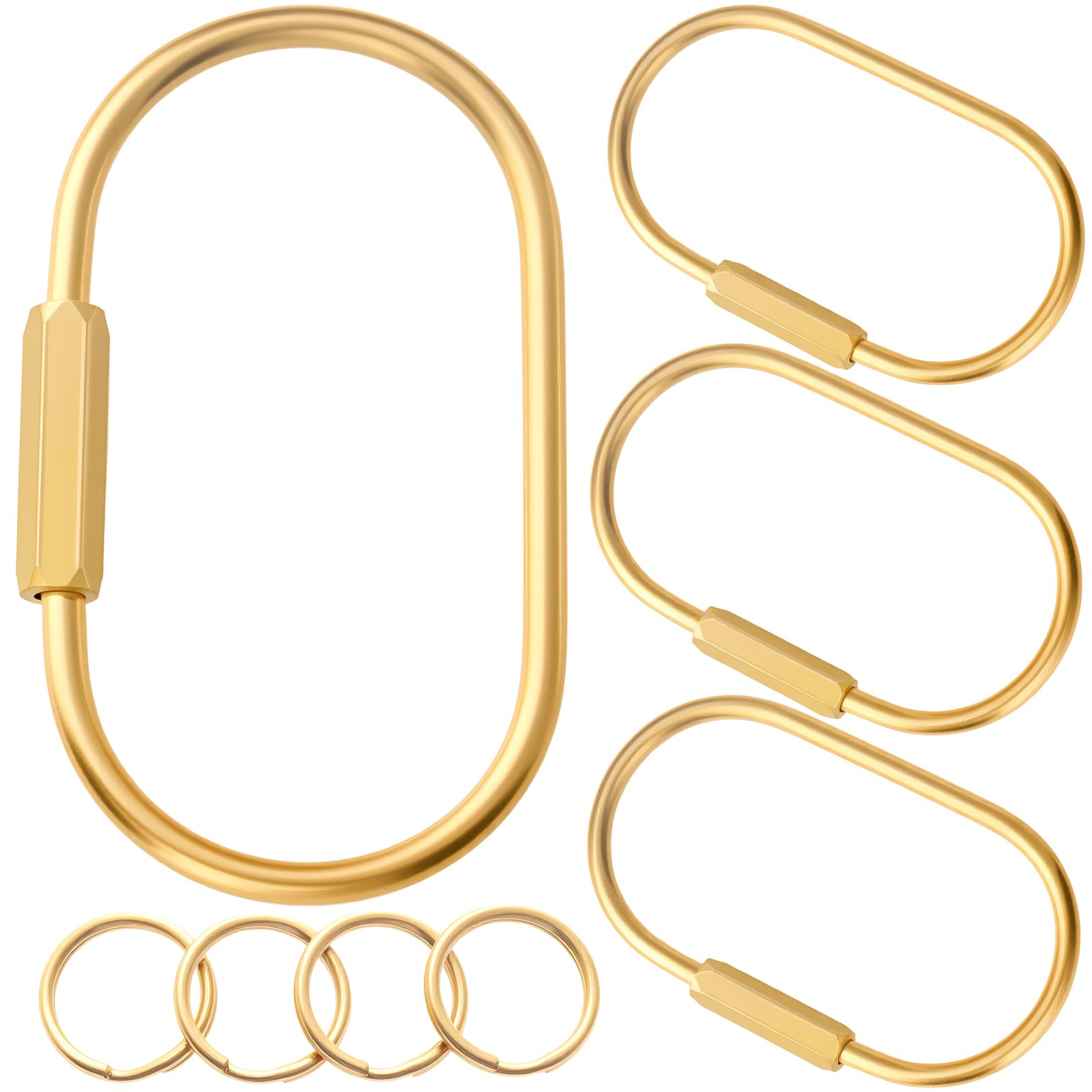 Gold Brass Key Rings, Purse Bag Charms for Handbags, Screw Lock Key Organizer, Carabiner Keychain Clip for Keys