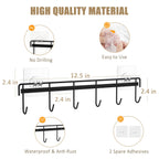 Kitchen Utensil Hanger, Adhesive Utensil Holder Wall Mount Kitchen Rack Rail with 12 Hooks, Space Saving and No Drilling, Black, 2 Pcs