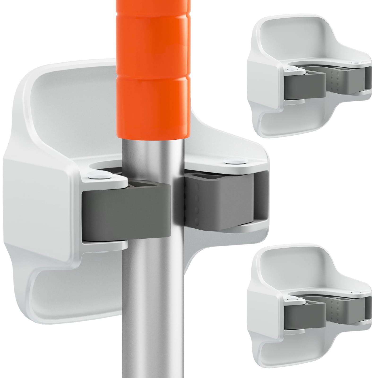 3 Pack Broom Holder Wall Mount Mop Grippers No Drilling Self Adhesive Anti-Slip Mop Handle Hanger Dustpan and Broom Organizer Garage Storage Racks-White
