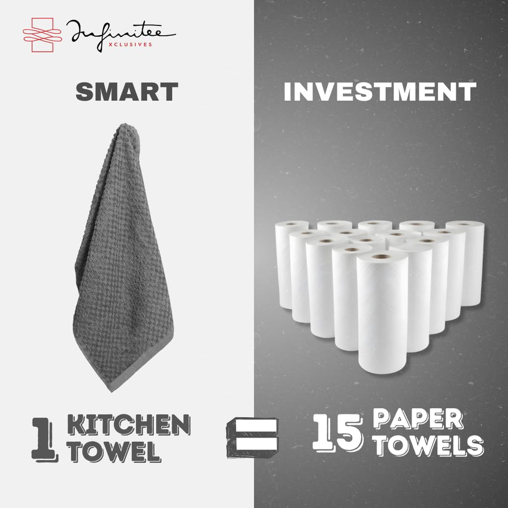 100% Cotton Kitchen Towels - 15x25 Inch Ultra Soft Tea Towel, Super Absorbent Terry Dish Towels for Kitchen Linens |Grey|