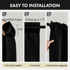 36 Inch Short Blackout Curtains Set of 4, Over Sink Kitchen Tier Curtain Thermal Insulated Privacy Drapes Mini Top & Bottom Rod Pocket Cafe Curtains for Small Windows Bathroom RV, Black