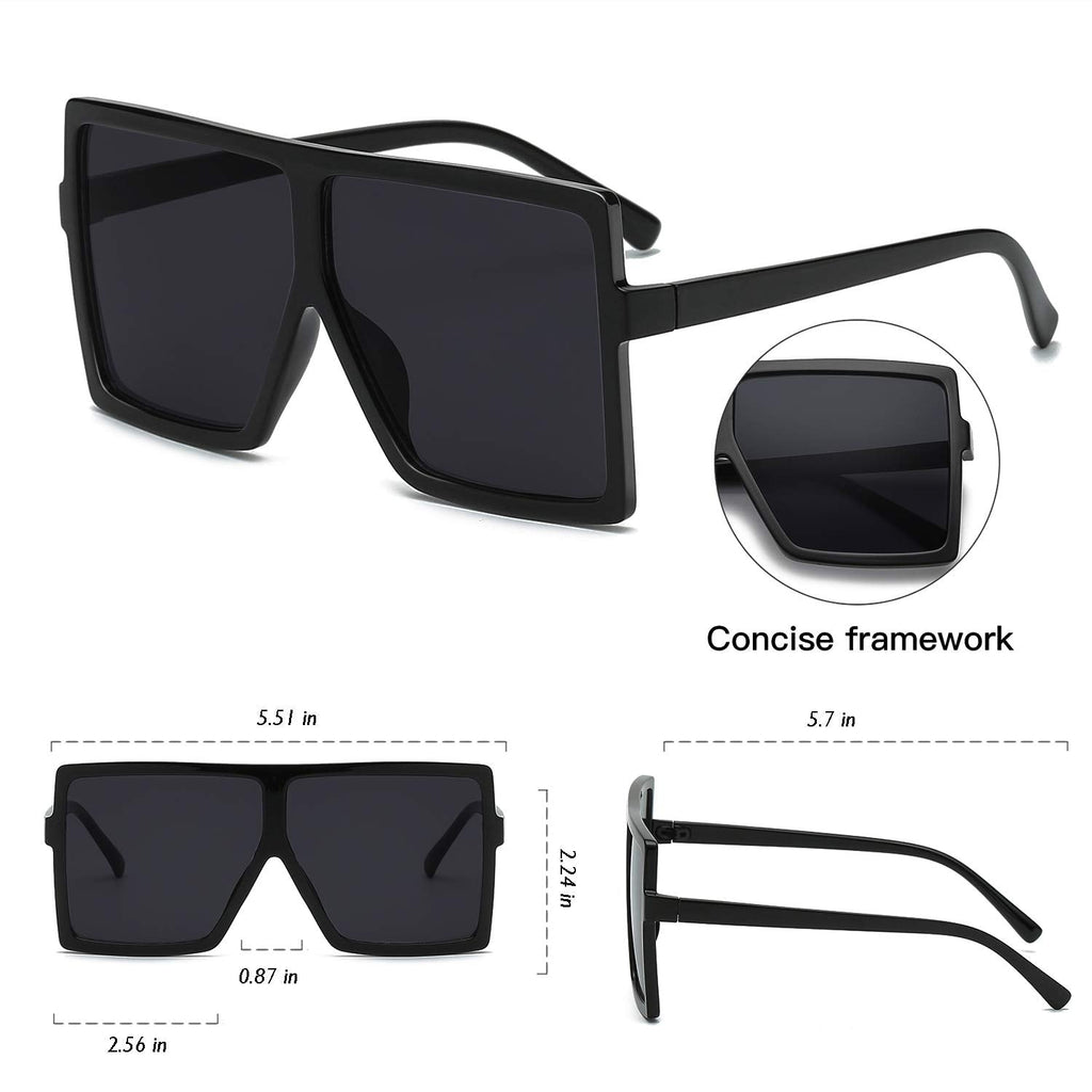 Square Oversized Sunglasses for Women Men Flat Top Fashion Shades