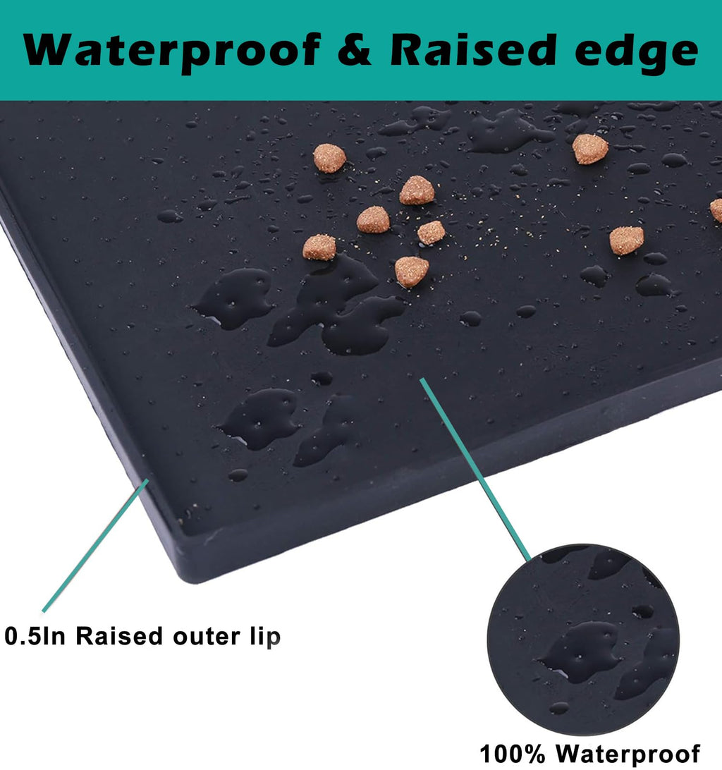 Trash Can Mat, Waterproof Raised Edge Silicone Under Garbage Can Mat, 11.8" X18.9" Non-Slip Trash Can Pad for Kitchen Office Bedroom Reduce Floor Carpet Wall Scratches, Black