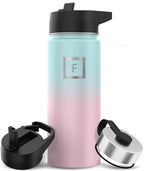 Camping & Hiking Hydration Flask with Straw, Wide Mouth Insulated Stainless Steel Sports Water Bottle - 18 oz Bubble Gum