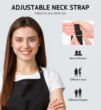 2 Pack 100% Cotton Adjustable Bib Apron with 2 Pockets Cooking Kitchen Aprons for Women Men Chef, Black