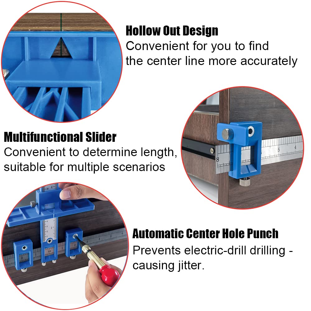 Cabinet Hardware Jig, Cabinet Handle Jig with Automatic Center Punch, Avoid Jitter Caused by Direct Drilling. Use for Handles and Pulls on Drawers/Doors, Perfect Set.