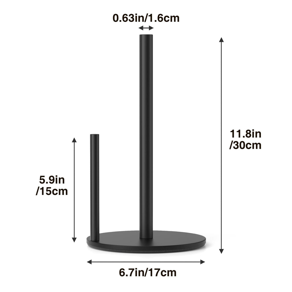 Paper Towel Holder Black, Premium Stainless Steel Kitchen Roll Dispenser, Countertop Roll Organizer with Weighted Base