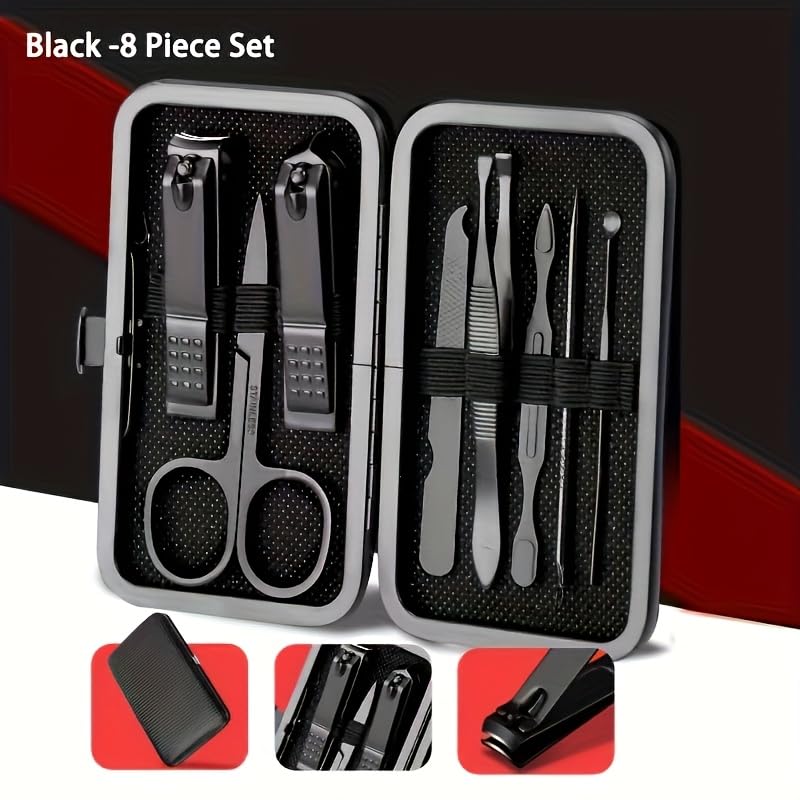 Black Nail Clipper Set, Men's Stainless Steel Nail Clippers, Callus Removal Ear Scoop Set, Hand and Foot Beauty Tool Kit