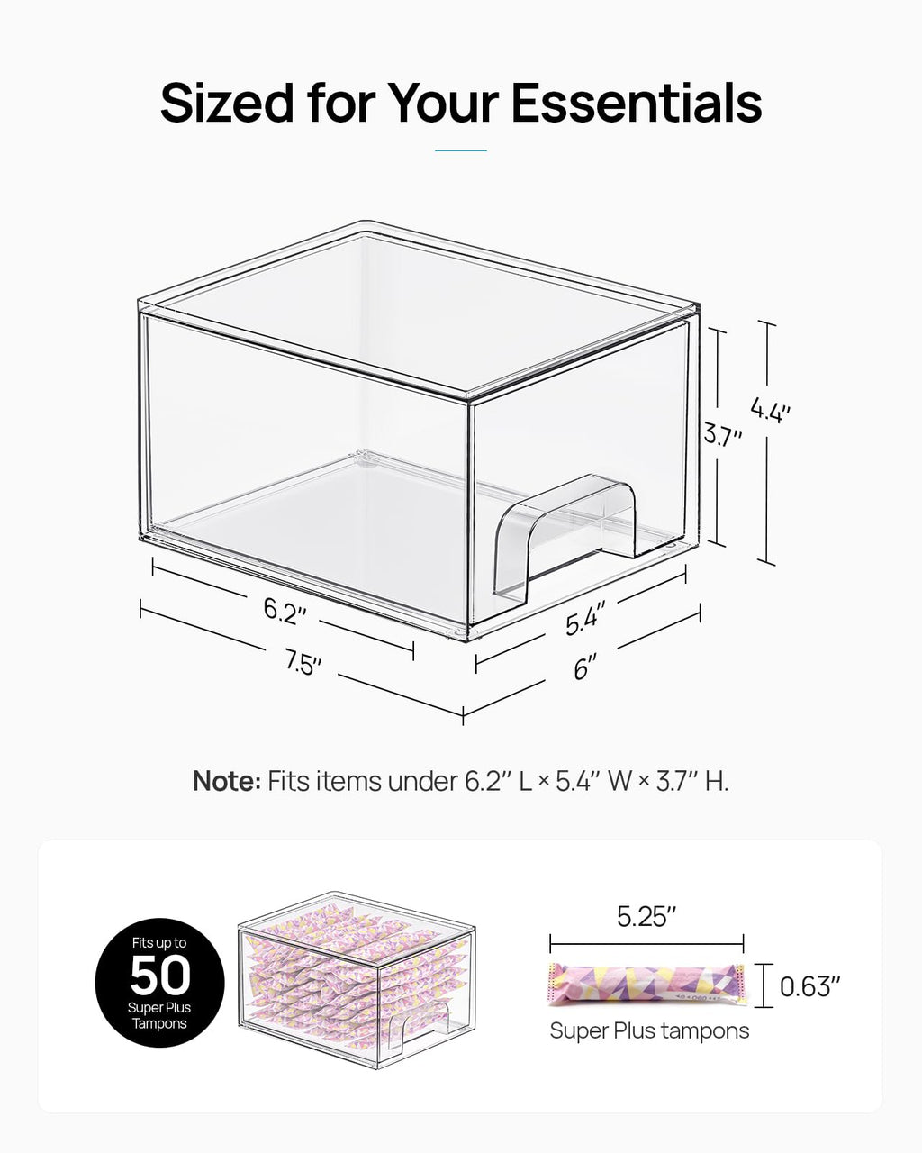 2 Pack Small Clear Stackable Storage Drawers,Acrylic Bathroom Makeup Organizer,Plastic Storage Bins for Vanity, Undersink, Kitchen Cabinets, Pantry, Home Organization
