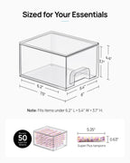 2 Pack Small Clear Stackable Storage Drawers,Acrylic Bathroom Makeup Organizer,Plastic Storage Bins for Vanity, Undersink, Kitchen Cabinets, Pantry, Home Organization