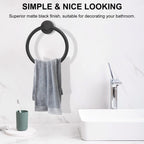 Towel Holder for Bathroom Wall Matte Black Towel Ring Stainless Steel Hand Towel Holder Heavy Duty Towel Hanger for Bath, Kitchen
