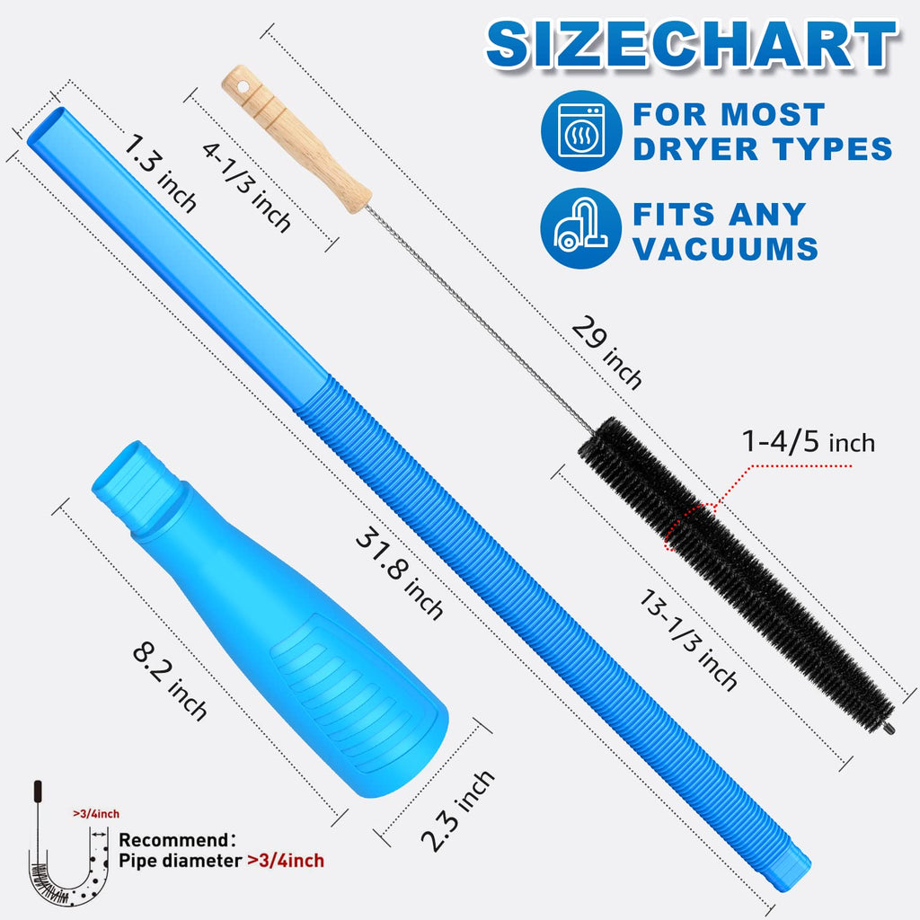 2 Pieces Dryer Vent Cleaner Kit and Flexible Dryer Lint Brush Vacuum Hose Attachment Power Lint Remover Refrigerator Coil Brush