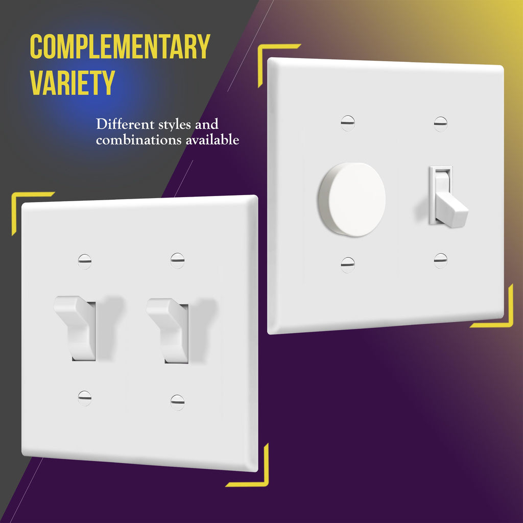 Toggle Light Switch Wall Plate, Gloss Finish, Size 2-Gang 4.50" x 4.57", Double Switch Cover, Unbreakable Polycarbonate Thermoplastic, 8812-W, White