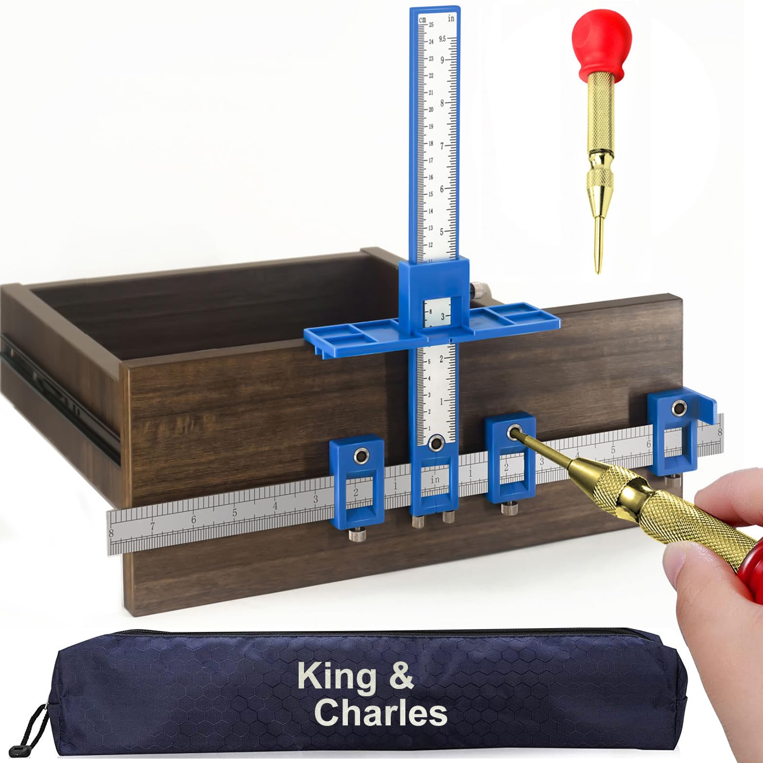Cabinet Hardware Jig, Cabinet Handle Jig with Automatic Center Punch, Avoid Jitter Caused by Direct Drilling. Use for Handles and Pulls on Drawers/Doors, Perfect Set.