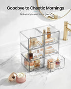 2 Pack Small Clear Stackable Storage Drawers,Acrylic Bathroom Makeup Organizer,Plastic Storage Bins for Vanity, Undersink, Kitchen Cabinets, Pantry, Home Organization