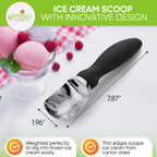Heavy Duty Ice Cream Scoop with Comfortable Handle - Professional Ice Cream Scooper for Gelato, Sorbet, Cookie Dough, Melon, Frozen Yogurt - Dishwasher Safe Metal Kitchen Tool - Black