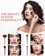 8Pcs Makeup Brushes Set Premium Eyeshadow Brush Professional Angled Eyebrow Brush Lip Brush Eyeshadow Brush Set With 3Pcs Powder Puffs and Pink Case 12 in 1