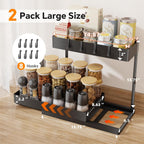 Under Sink Organizer 2 Pack, 2 Tier Cabinet Organizer with Sliding Basket, Multi-Purpose Sink Storage Basket with 4 Hooks for Kitchen Bathroom, Black