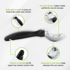 Heavy Duty Ice Cream Scoop with Comfortable Handle - Professional Ice Cream Scooper for Gelato, Sorbet, Cookie Dough, Melon, Frozen Yogurt - Dishwasher Safe Metal Kitchen Tool - Black