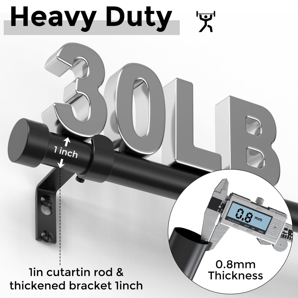 Curtain Rods for Windows 48 to 84 Inch(4-7 Feet),Black 1'' Diameter Drapery Rods with End Cap Style Design,Modern Adjustable Heavy Duty Curtain Rod,Size:36''-88''