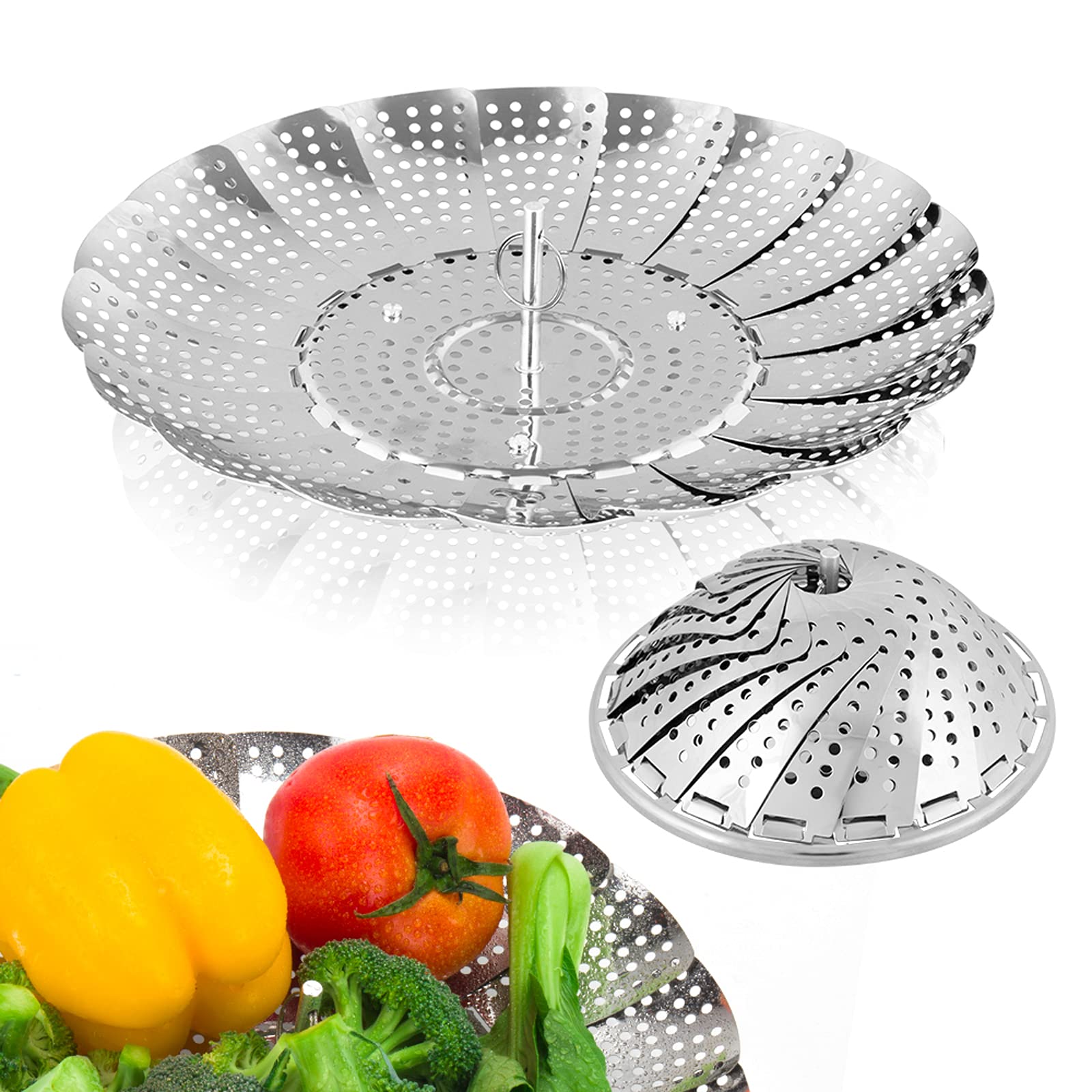 Vegetable Steamer Basket, Premium Stainless Steel Veggie Steamer Basket - Folding Expandable Steamers to Fits Various Size Pot Small (5.5" to 9.2")