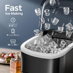 Ice Makers Countertop,9 Cubes in 6 Mins,2 Sizes of Bullet Ice,Portable Ice Maker Machine with Handle,26.5Lbs/24H,Self-Cleaning for Home Use(Black)