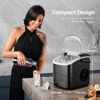 Ice Makers Countertop,9 Cubes in 6 Mins,2 Sizes of Bullet Ice,Portable Ice Maker Machine with Handle,26.5Lbs/24H,Self-Cleaning for Home Use(Black)