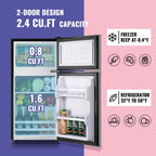 DEMULLER 2.4 Cu.Ft Small Refrigerator with Freezer Dorm Mini Fridge with Removable Plastic Shelves Mini Refrigerator Ideal for Home, Office,Dormitory Gray