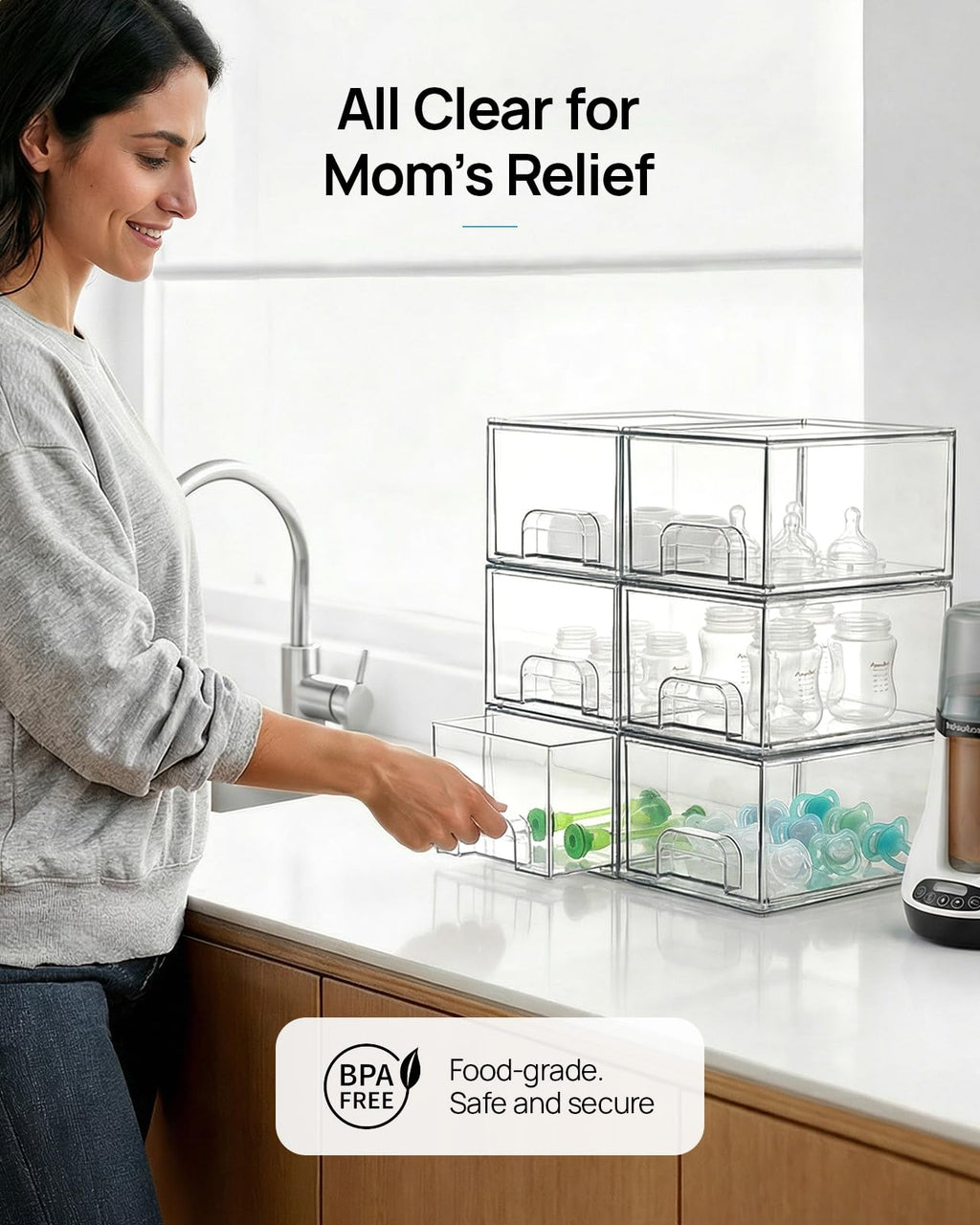 2 Pack Small Clear Stackable Storage Drawers,Acrylic Bathroom Makeup Organizer,Plastic Storage Bins for Vanity, Undersink, Kitchen Cabinets, Pantry, Home Organization