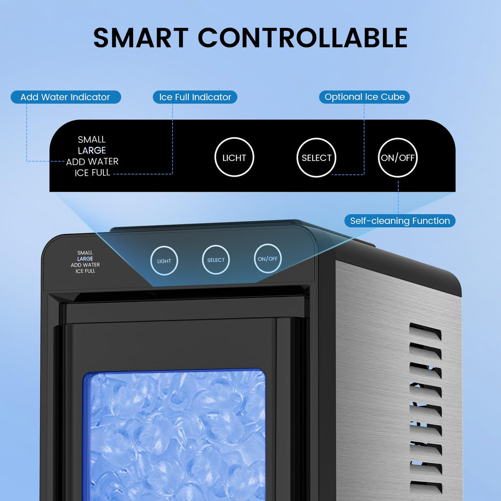 COWSAR Ice Maker Countertop, Portable Ice Machine with Self-Cleaning, 26Lbs/24Hrs, 8 Bullet Ice in 6 Mins with 2 Sizes, Scoop & Basket, Quiet Compact Ice Makers Countertop for Home/Kitchen/Camping