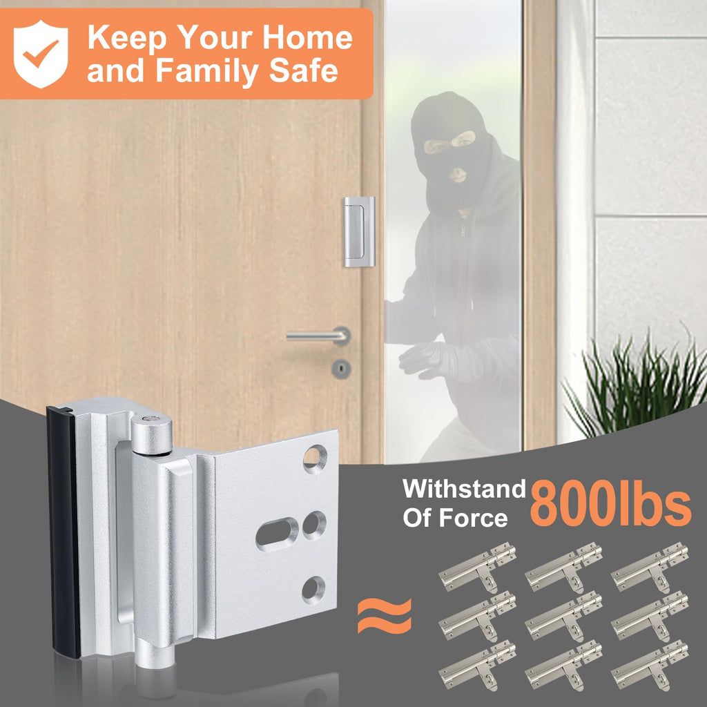 2 Pack Home Security Door Lock,Childproof Door Reinforcement Lock,with 3" Stop Withstand 800 lbs,for Inward Swing Doors,Night Kids Safety Metal Flip Lock Deadbolt Latch (Silver)