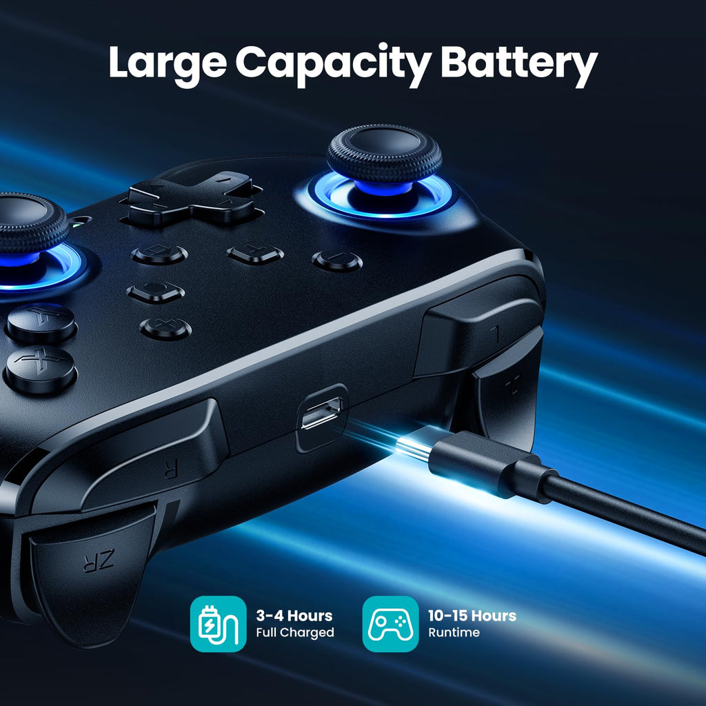 Switch Controller Wireless, Pro Controllers Compatible with Switch/Lite/OLED/PC, One-Key Pairing Gamepad with 9-Color RGB LEDs 6-Axis Motion Wake Up Function