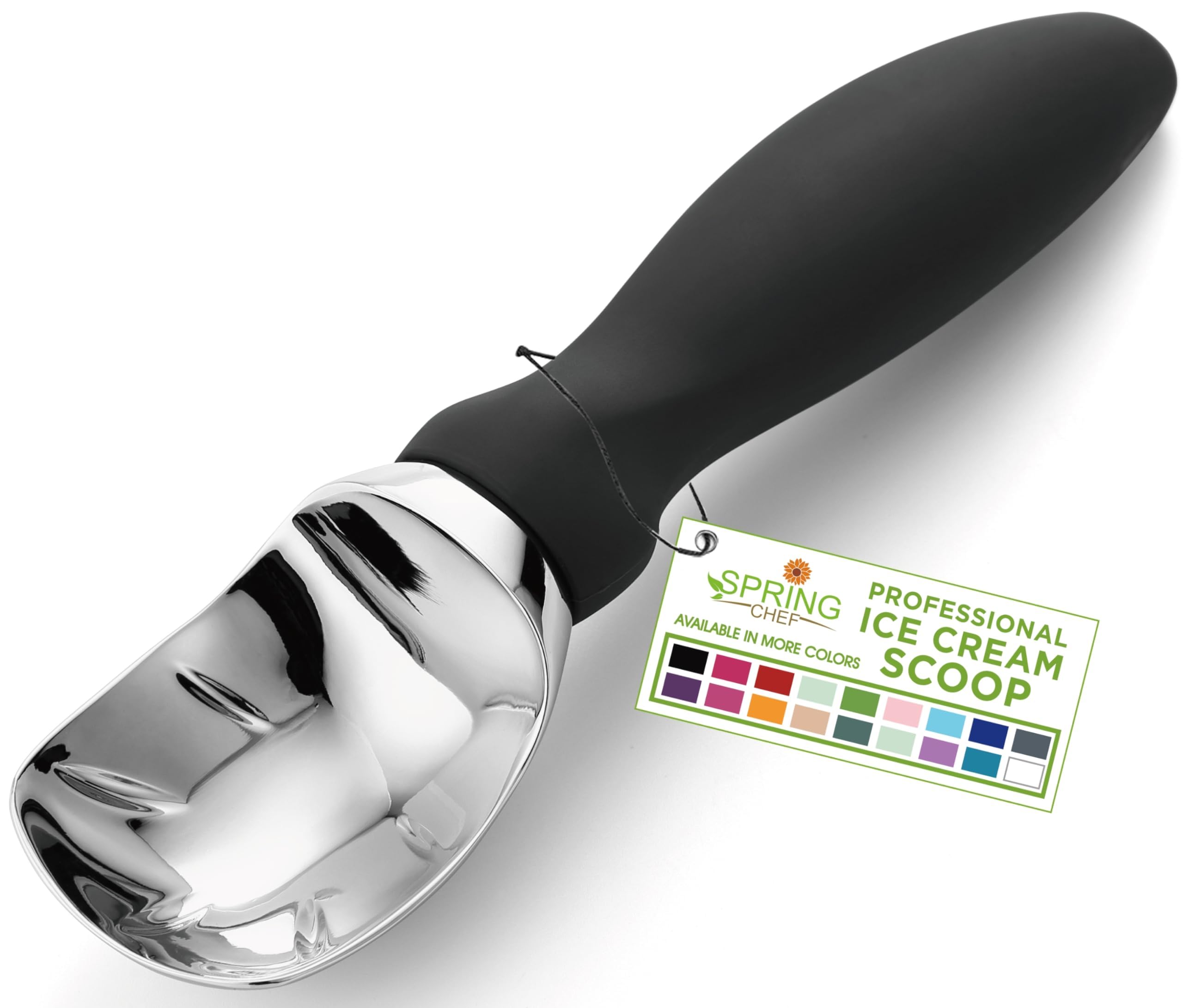 Heavy Duty Ice Cream Scoop with Comfortable Handle - Professional Ice Cream Scooper for Gelato, Sorbet, Cookie Dough, Melon, Frozen Yogurt - Dishwasher Safe Metal Kitchen Tool - Black