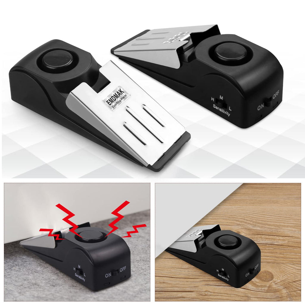 Door Stop Alarm with 120DB Siren Door Stop for Home & Travel (Black) (Pack of 2)